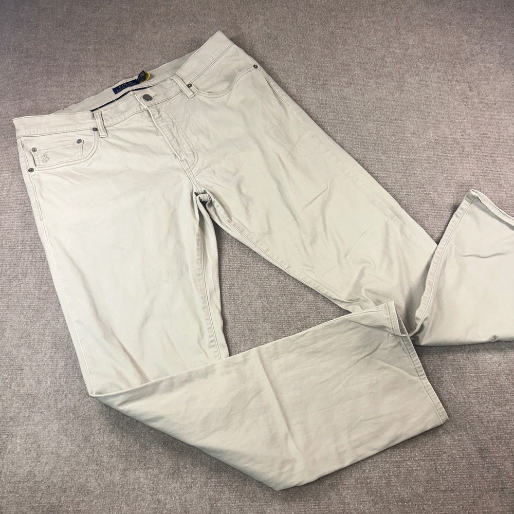 Polo Ralph Lauren Varick Slim Straight Tan Khaki Pants Mens 34x32 Stretch Twill